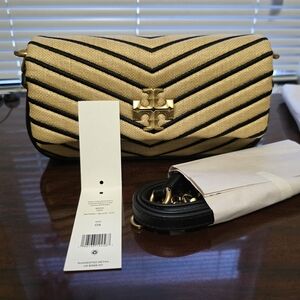 Tory Burch Tan and Black Chevron Shoulder Bag
